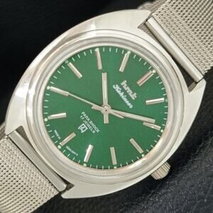 Vintage 1988 HMT Manual Wound Mens Silver Watch & Green accents